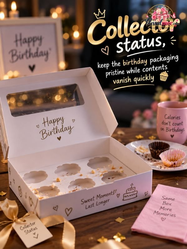 Collector status, keep the birthday packaging pristine while contents vanish quickly 📦🧁
