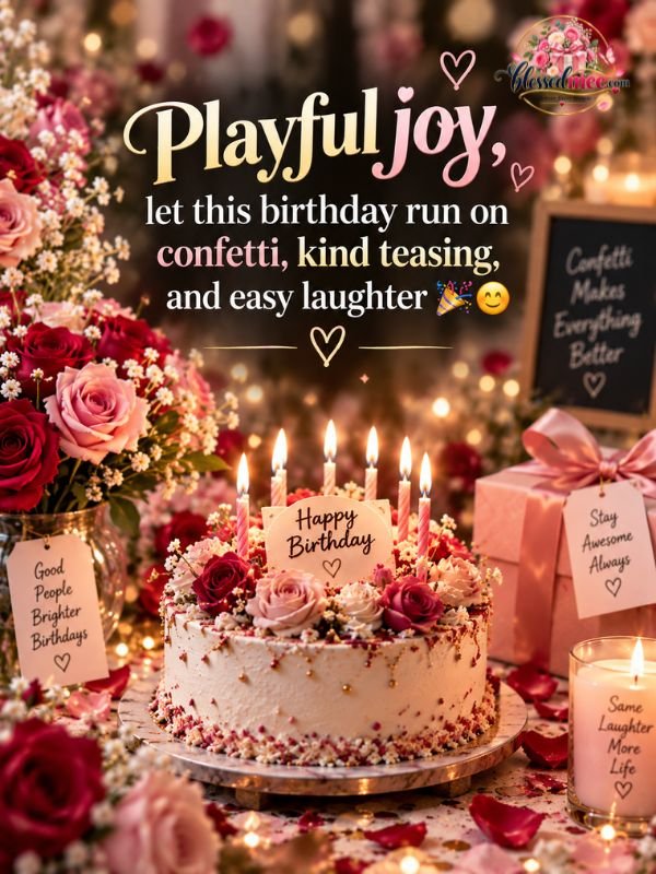 Playful joy, let this birthday run on confetti, kind teasing, and easy laughter 🎉😊