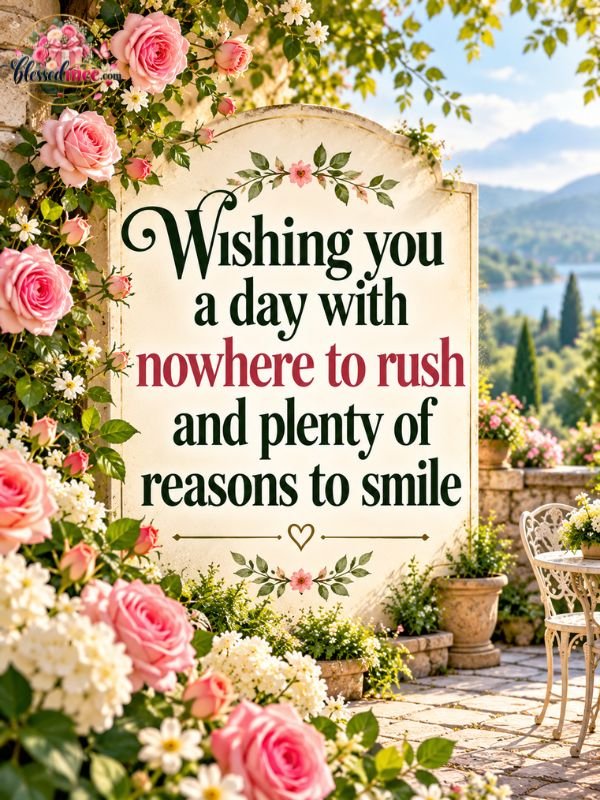 Wishing you a day with nowhere to rush and plenty of reasons to smile